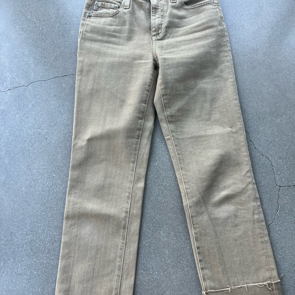 AG Women's Tan Straight, Cropped Jeans